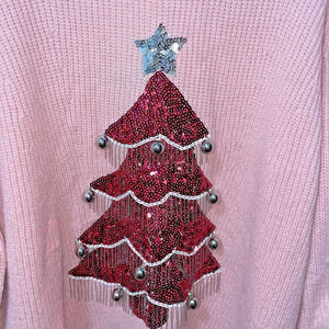 Grace Emma Christmas Tree Pink Sequence Tree Beaded XL Knit Faux Fur